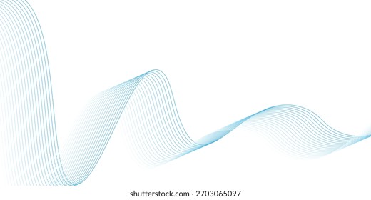 Abstract blue smooth wave on a white background. Dynamic sound wave. Design element. Vector