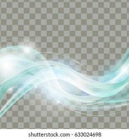 Abstract Blue smooth Wave on Transparent Background. Vector Illustration