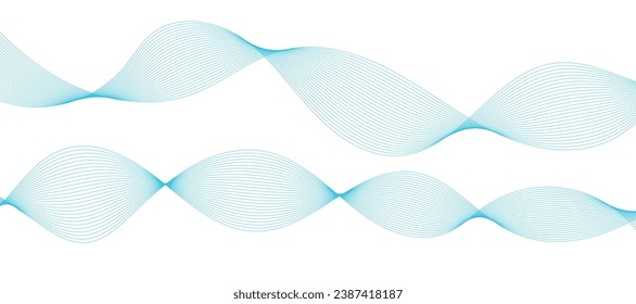 Abstract blue smooth waves on white background. Vector illustration.