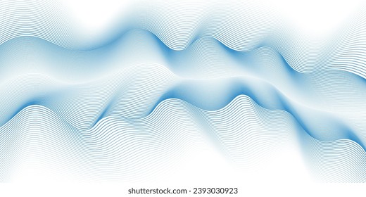 Abstract blue smooth waves on white background.Vector illustration