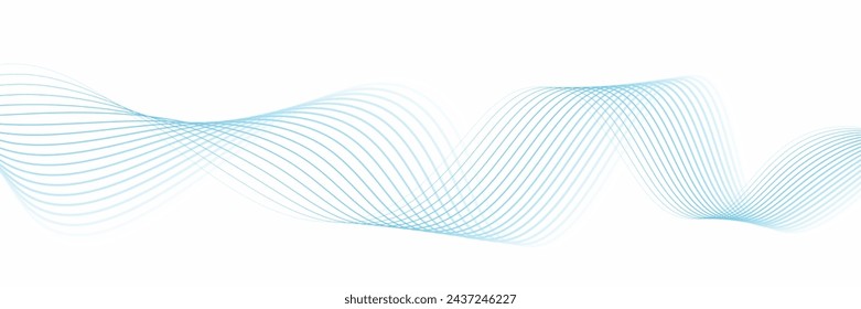 Abstract blue smooth waves on white background. Dynamic sound waves. Design elements