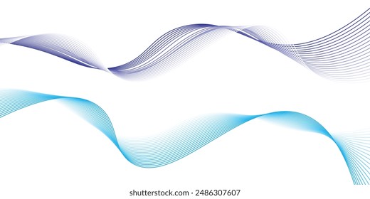Abstract blue smooth waves on white background.Vector illustration.