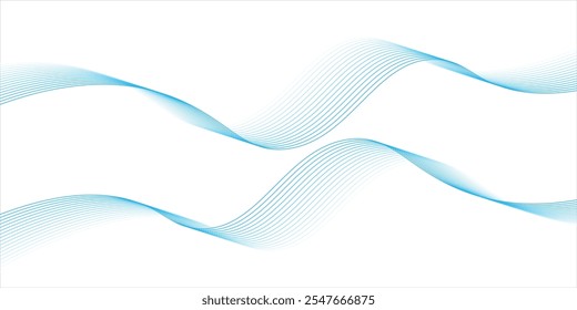 Abstractas ondas suaves azules sobre fondo blanco. Ilustración vectorial.