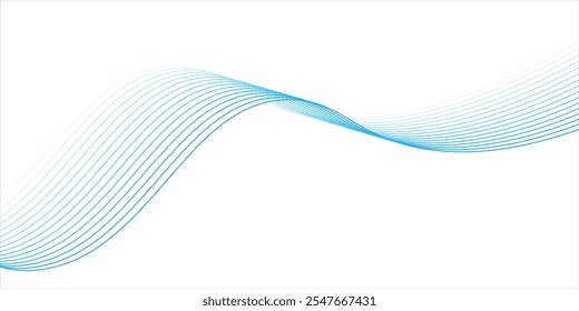 Abstract blue smooth waves on white background.Vector illustration.