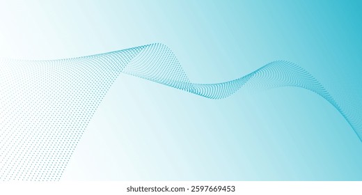 Abstract blue smooth waves on white background. Dynamic sound dot waves. Design elements. Eps10