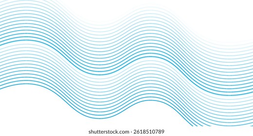 Abstract blue smooth waves on white background