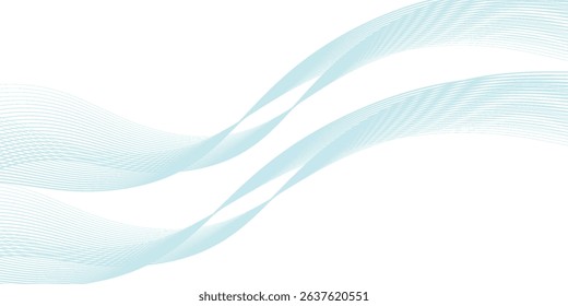 Abstract blue smooth waves on white background. Vector illustration.