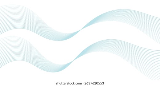 Abstract blue smooth waves on white background. Vector illustration.