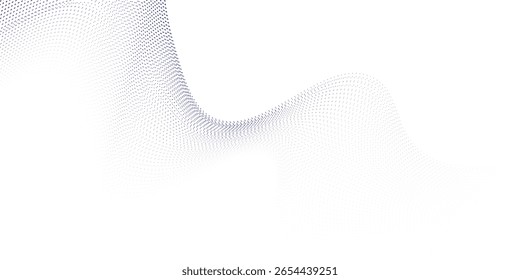 Ondas suaves azuis abstratas sobre fundo branco pontos suaves onda de linha digital fluindo arte