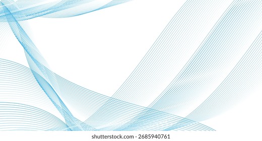 Abstract blue smooth waves on white background. vector line background eps10