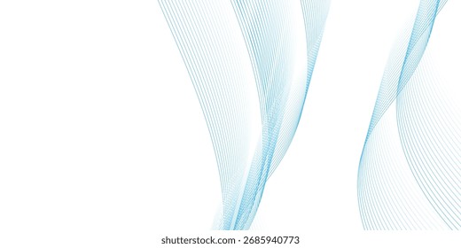 Abstract blue smooth waves on white background. vector line background eps10