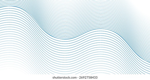 Abstract blue smooth waves on white background.