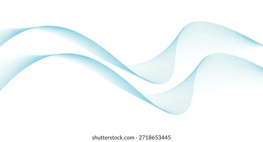 Abstract blue smooth waves on white background. Vector illustration.