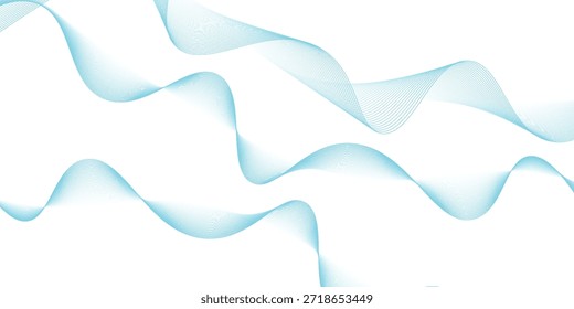 Abstract blue smooth waves on white background. Vector illustration.
