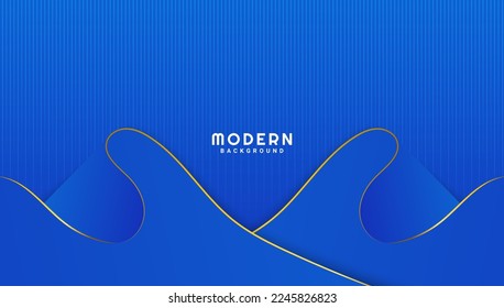 Abstract blue smooth wavy background with golden line waves