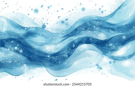 abstrakte blaue Schneewellen, Aquarell-Hintergrund	
