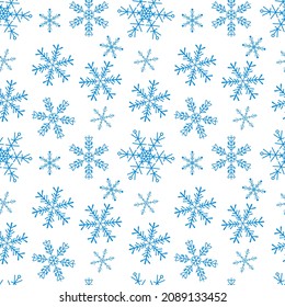 Abstrakte blaue Schneeflocken. Nahtloses Muster. Kann für Bildschirmhintergründe, Musterfüllungen, Webseitenhintergrund, Oberflächenstrukturen verwendet werden