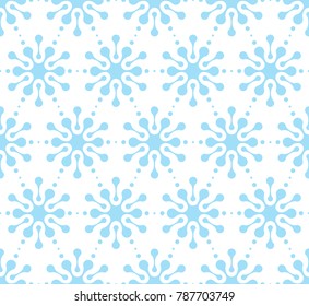Abstract blue snowflakes vector seamless pattern on white background
