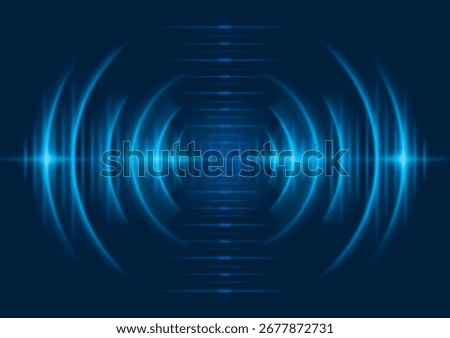 Abstract Blue Sonar sound waves background. Modern Signal concentric circles. Sonar wave and echo sounding. Digital Audio Sound Equalizer Effect. Dynamic vibration. Equalizer technology background.