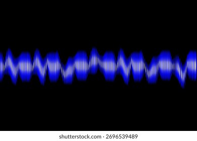 Abstract Blue Sound Wave Visualizer on Black Background: Digital Music Frequency and Audio Technology Concept (Visualizador de ondas sonoras azul abstrato em fundo preto: frequência de música digital e conceito de tecnologia de áudio)