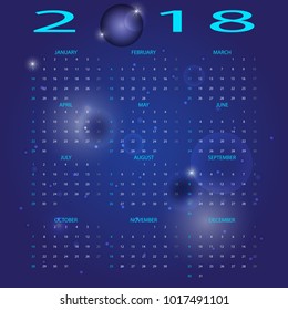Abstract blue space 2018 calendar, stock vector