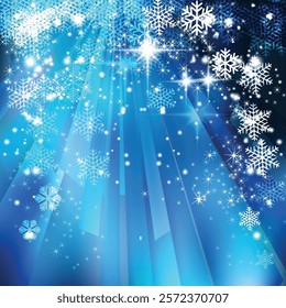 Abstract Blue Sparkles Christmas Background With Snowflakes