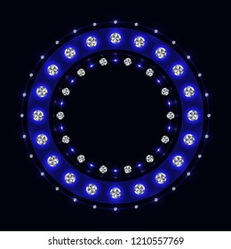 Abstract blue sparkling ring on black background.