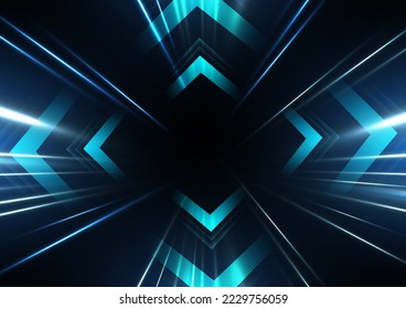 Resumen del efecto de la luz de la velocidad azul en la ilustración vectorial de fondo negro.