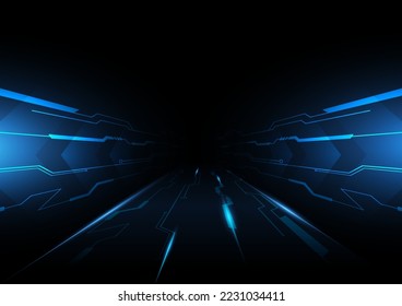 Abstrakter blauer Geschwindigkeitseffekt auf schwarzem Hintergrund, Vektorgrafik.