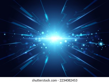 Abstract blue speed light effect on black background vector illustration.