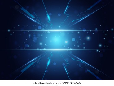 Resumen del efecto de la luz de la velocidad azul en la ilustración vectorial de fondo negro.