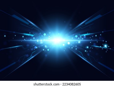 Abstract blue speed light effect on black background vector illustration.
