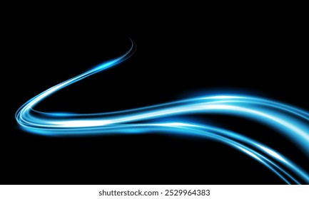 Líneas de luz de velocidad azul Abstractas Movimiento redondo de círculo brillante de neón sobre fondo negro Ilustración vectorial.