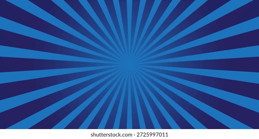 abstrakte blaue Geschwindigkeitslinien im hellen Pop-Art-Stil. Blaue Streifen, die von der Mitte ausstrahlen und einen aufregenden Superhelden-Action-Look erzeugen. 