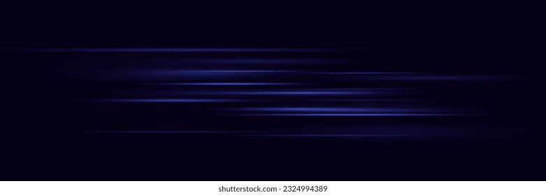 Abstract blue speed neon light effect on black background. Vector illustration.