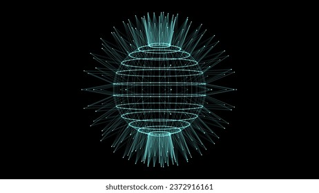 Abstract blue sphere with connecting dots and lines. Wireframe technology sphere with explosion effect. Big data visualization. Vector illustration.