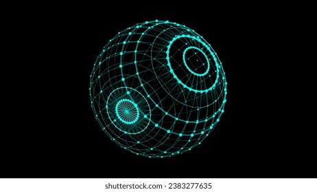 Abstract blue sphere with connecting dots and lines. Wireframe technology sphere. Big data visualization. Vector illustration.