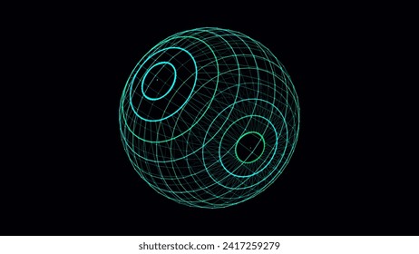 Abstrakte blaue Kugel mit Verbindungspunkten und Linien. Wireframe-Technologie-Sphäre. Visualisierung großer Daten. Vektorgrafik.