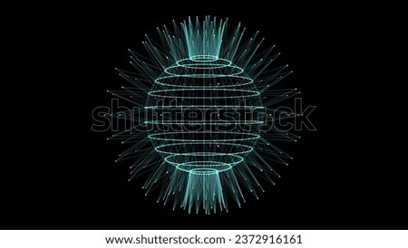 Abstract blue sphere with connecting dots and lines. Wireframe technology sphere with explosion effect. Big data visualization. Vector illustration.