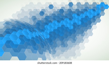 abstract blue sphere hexagon background with white border line
