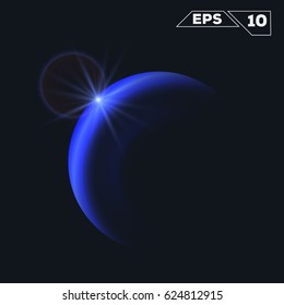 abstract blue sphere planet shine sparkles isolated on dark background