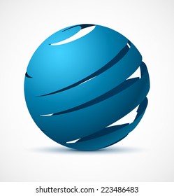 Abstract blue sphere with realistic shadow. Vector illustration.