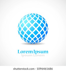 Abstract blue sphere vector emblem isolated on white background