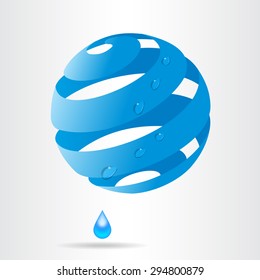 Abstract blue sphere with water drops. Eco concept.