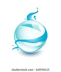 Abstract blue sphere with water element, EPS 10, isolated