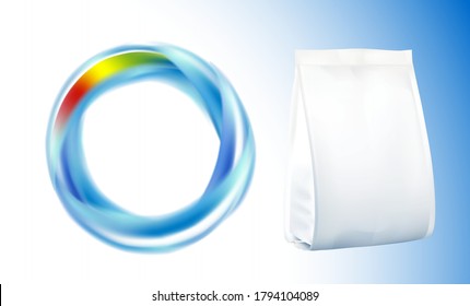 Abstract blue spiral curling ring with bag mockup. Vector illustration isolated on white background. Can be use for your design, package, adv. EPS10. - Powered by Shutterstock - Get 15% off with code: PIKWIZARD15