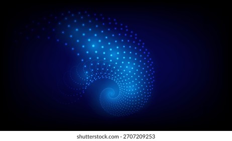 Espiral azul Abstractas de puntos brillantes que forman un patrón futurista dinámico sobre un fondo oscuro