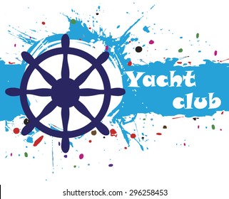 Abstract blue splash and steering wheel.Sea background for banners