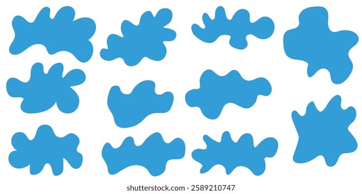 Abstract Blue Splatter Shapes on a White Background. Set of ten abstract blue splatter shapes isolated on a white background. Perfect for creative projects, artistic designs, patterns, and decorative 