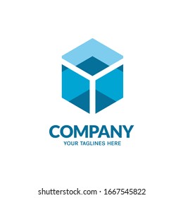 abstract blue square box geometric logo vector illustration